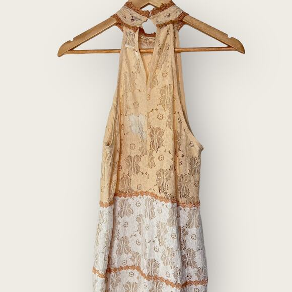 Foxiedox Amelia Lace Halter Midi Dress | Medium | Beige Mermaid Tiered Cottage - Picture 6 of 10